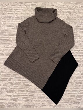 Eileen Fisher Asymmetrical Color Block Yak & Merino Wool Cow Neck Sweater Small